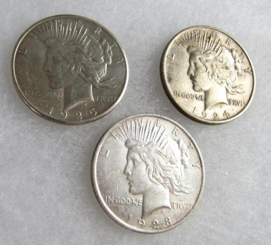 1923, 1924, 1925 Silver Peace Dollars Lot