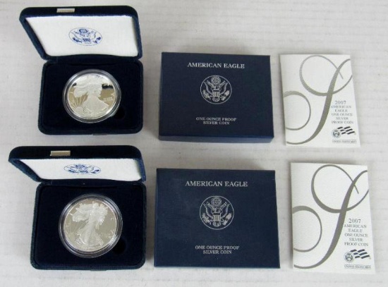 Lot (2) 2007 US Silver Eagle Bullion Coins MIB .999