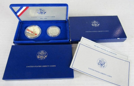 1986 Liberty Ellis Island US Silver Dollar & Half Coin Set MIB