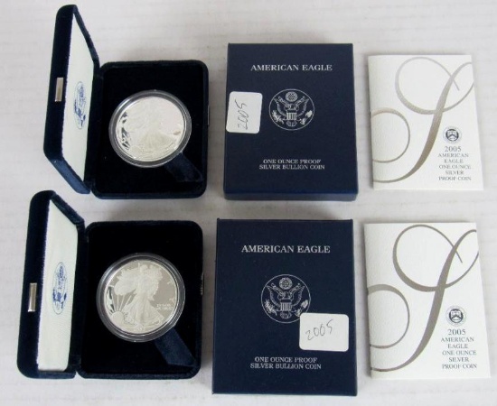 Lot (2) 2005 US Silver Eagle Bullion Coins MIB .999
