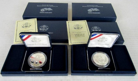 Lot (2) 2004 Lewis & Clark US Mint Silver Proof Dollars MIB
