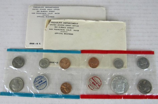 Lot (2) 1968 P & D Mint UNC Sets w/ 40% Clad Silver in Original Envelope