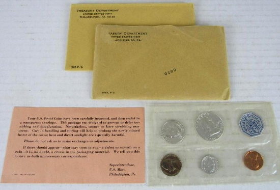 Lot (2) 1963 & 1964 P Silver Mint Proof Sets in Original Envelope
