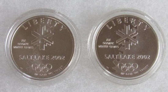 Lot (2) 2002 Winter Olympics Silver $1.00 Coins. Proof & UNC