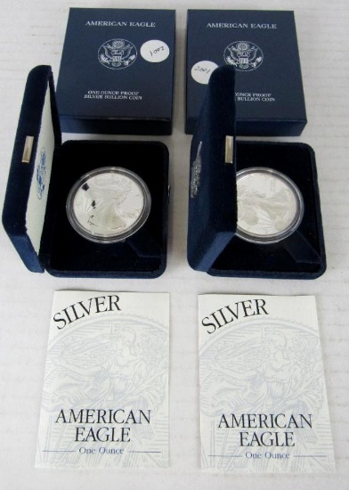 Lot (2) 2001 US Silver Eagle Bullion Coins MIB .999