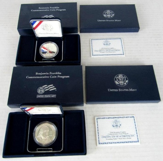 Set (2) 2006 Benjamin Franklin "Founding Father" & "Scientist" US Silver Proof Bullion Coins MIB