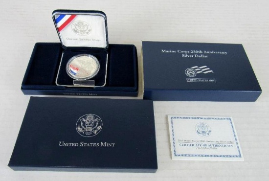 Beautiful 2005 Marine Corps 230th Anniversary US Silver Proof Dollar MIB