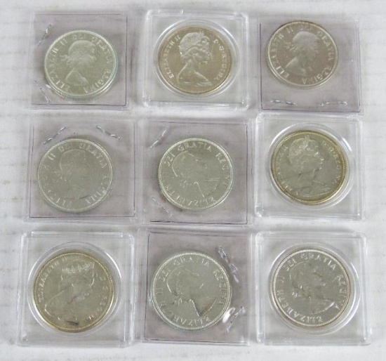 Lot (9) 1960's Canadian Silver Dollars (80%)