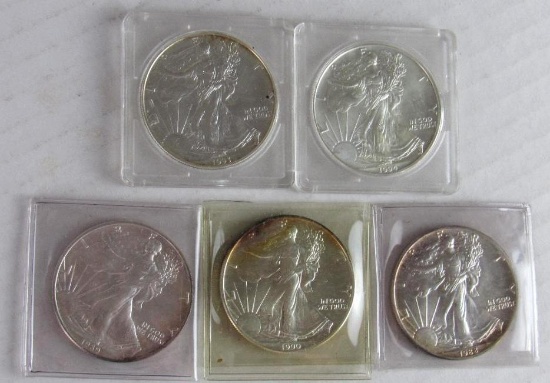 Lot (5) American Silver Eagle $1 Mixed Years