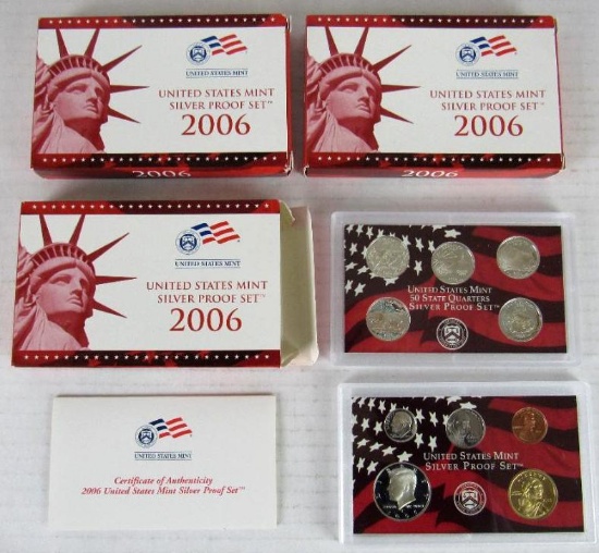 Lot (3) 2006 US 90% Silver Proof Sets