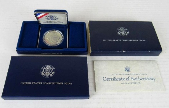 Beautiful 1987 US Constitution "We The People" US Mint Silver Proof Dollar MIB