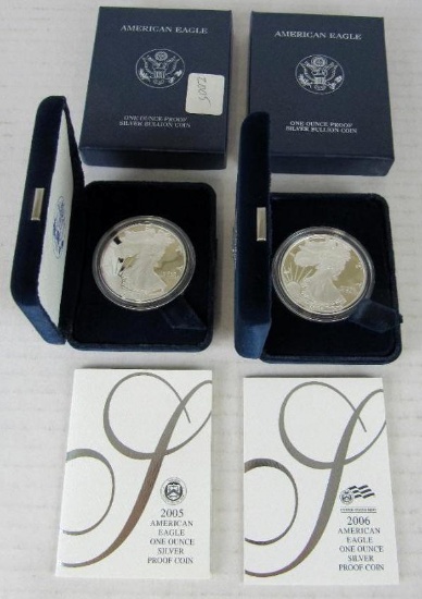 Lot (2) 2005 & 2006 US Silver Eagle Bullion Coins MIB .999