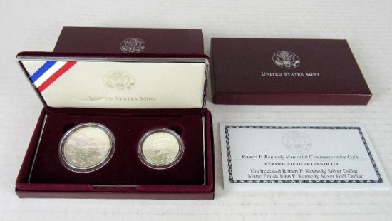 1998 Robert F & John F Kennedy US Silver Dollar & Half Coin Set MIB