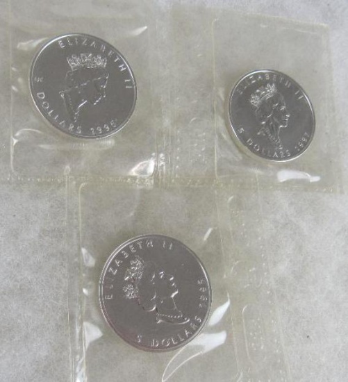 Lot (3) 1995, 1996, & 1997 Canadian .999 Pure Silver $5.00 Coins (Sealed)