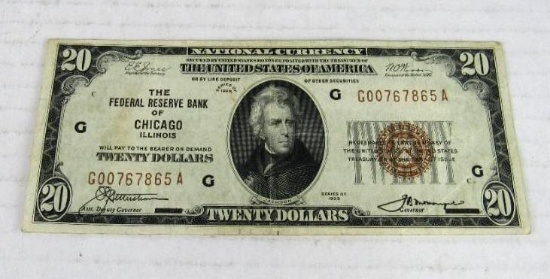 1929 Federal Reserve $20 Bank Note- Chicago Illinois