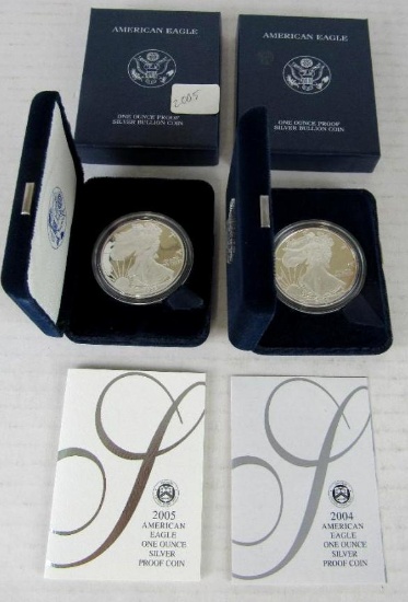 Lot (2) 2004 & 2005 US Silver Eagle Bullion Coins MIB .999