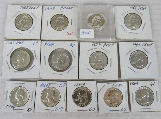 Lot (13) 1957-1964 Proof Washington Silver Quarters