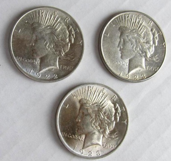 1922, 1923, 1923 Silver Peace Dollars