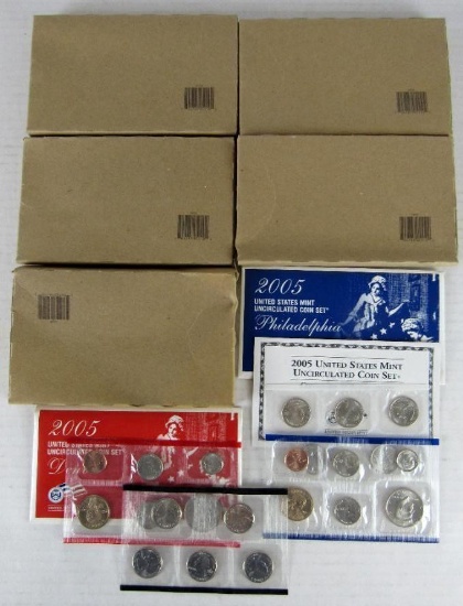Lot (5) 2005 P & D US Mint (22 Coin) Sets w/ Dollars & State Quarters
