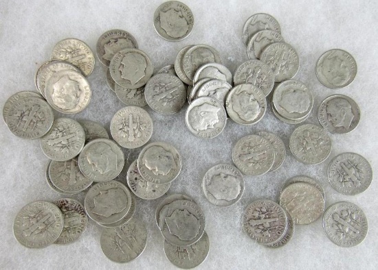 Lot (58) Mixed Date Silver Roosevelt Dimes 1950's ($5.80 Face Value)