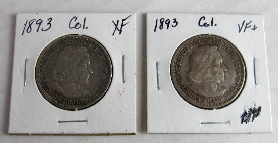Lot (2) 1893 Columbian Exposition US Silver Half Dollar Coins