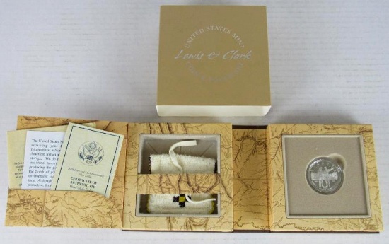 Beautiful 2004 Lewis & Clark US Mint Silver Proof Dollar w/ Native American Pouch Set