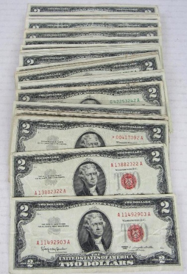 Lot of (33) $2 Notes ($66 Face) 1953, 1963, 1976, 1995, 2003