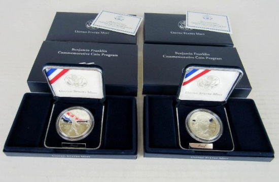 Set (2) 2006 Benjamin Franklin "Founding Father" & "Scientist" US Silver Proof Bullion Coins MIB