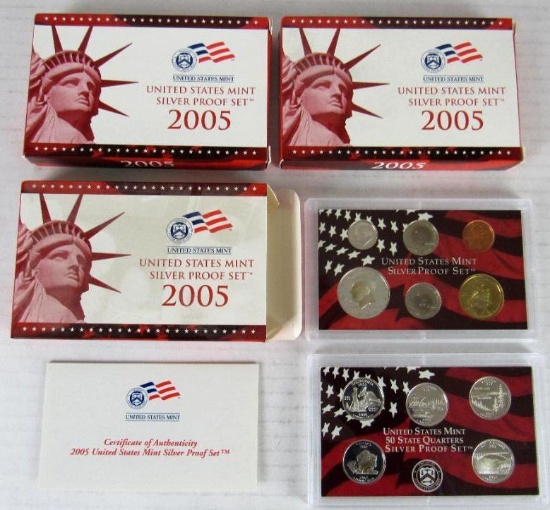 Lot (3) 2005 US 90% Silver Proof Sets