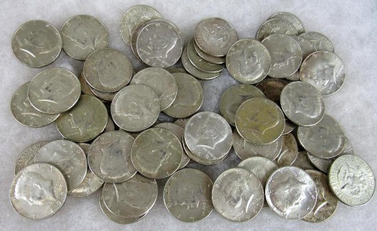 Lot (60) Mixed Date 1960's (40%) Silver Kennedy Half Dollars ($30.00 Face)