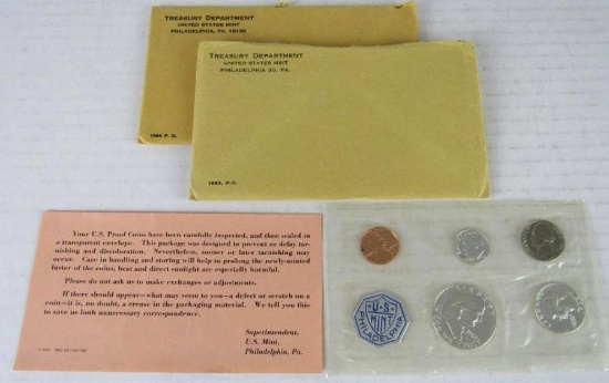 Lot (2) 1963 & 1964 P Silver Mint Proof Sets in Original Envelope
