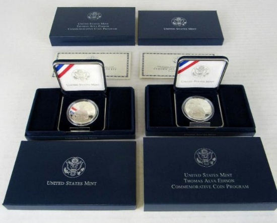 Lot (2) 2004 Thomas Alva Edison US Mint Silver Proof Dollars MIB