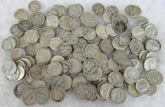 Lot (150) Mixed Date Silver Mercury Dimes (15.00 Face Value)