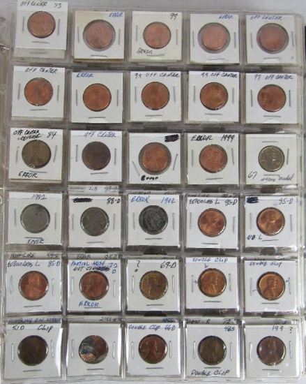 Album of US Error Coins- Cents, Dimes, Nickels, Quarters, Halves.