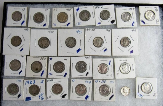 Lot (25) Vintage US Silver Mercury .10 Dimes