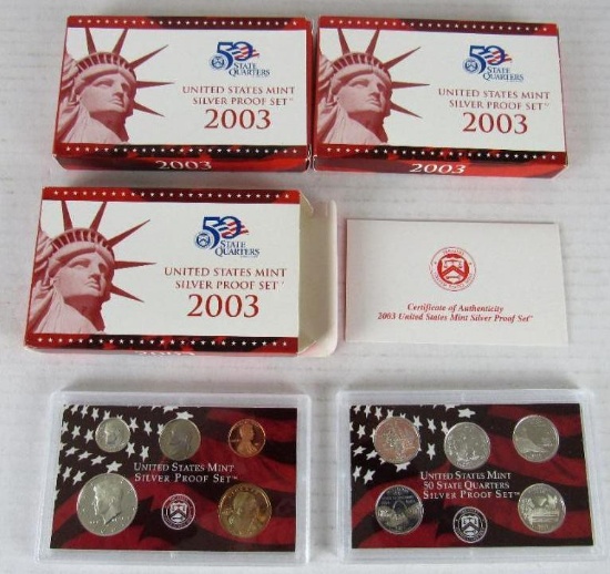 Lot (3) 2003 US 90% Silver Proof Sets