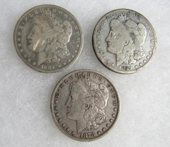 1878-S, 1889-O, 1899-O Morgan Silver Dollars
