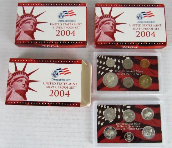 Lot (3) 2004 US 90% Silver Proof Sets