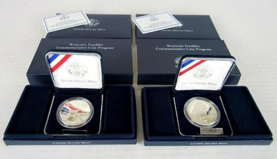 Set (2) 2006 Benjamin Franklin "Founding Father" & "Scientist" US Silver Proof Bullion Coins MIB