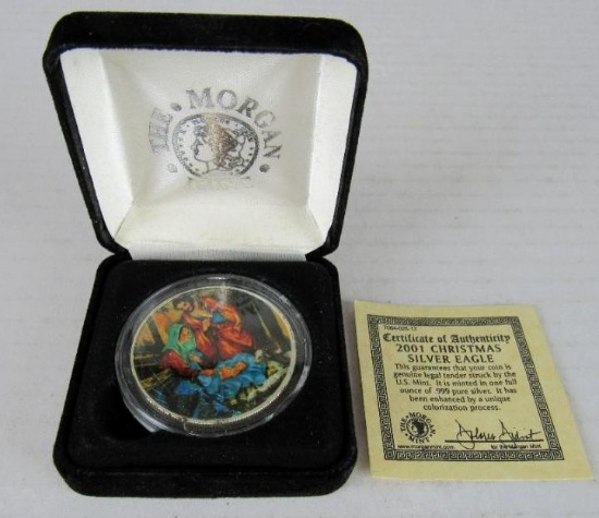 2001 Painted Christmas US Silver Eagle Bullion Coin MIB .999