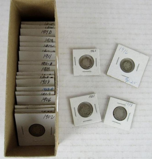 Lot (24) 1898-1916 Silver Barber Dimes Mixed Dates