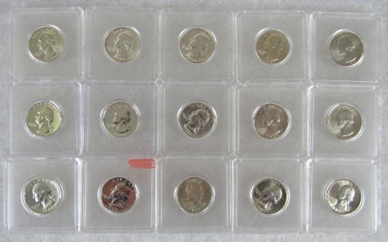 Lot (15) Mixed Date 1940's/50's Washington Silver Quarters High Grade or Proof