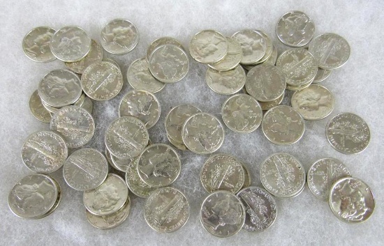 Lot (57) Mixed Date Silver Mercury Dimes High Grade