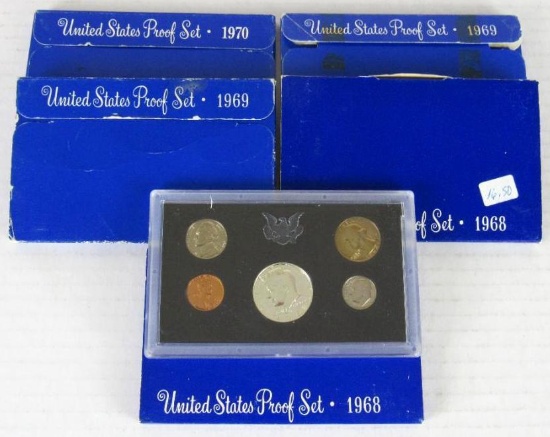 Lot (5) 1968 - 1970 US Mint Proof Sets w/ Clad Silver