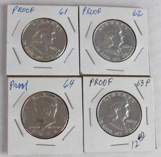 1961, 1962, 1963, 1964 Proof Silver Half Dollars