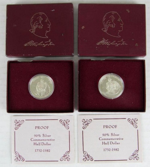 Lot (2) 1982 George Washington US Mint Silver Proof Half Dollars MIB