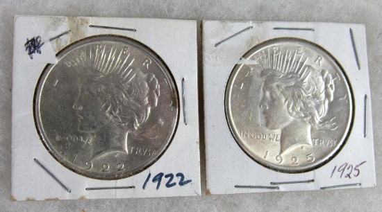 1922 & 1925 Peace Silver Dollars