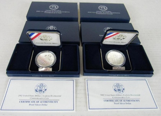 Lot (2) 2002 US Military Academy Bicentennial Silver Dollar Proof Coins MIB