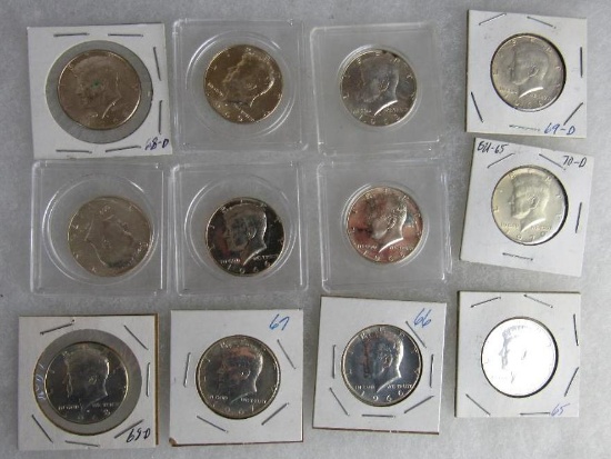 Lot (12) 1965 - 1970 US 40% Silver Clad Kennedy Half Dollars