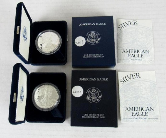 Lot (2) 2001 US Silver Eagle Bullion Coins MIB .999